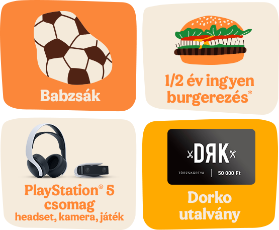 Heti nyeremények Babzásk, 1/2 év ingyen burgerezés, PlayStation®5 csomag, Sportfactory utalvány
